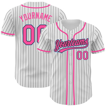 Custom White Black Pinstripe Pink-Light Blue Authentic Baseball Jersey - Sky-Custom