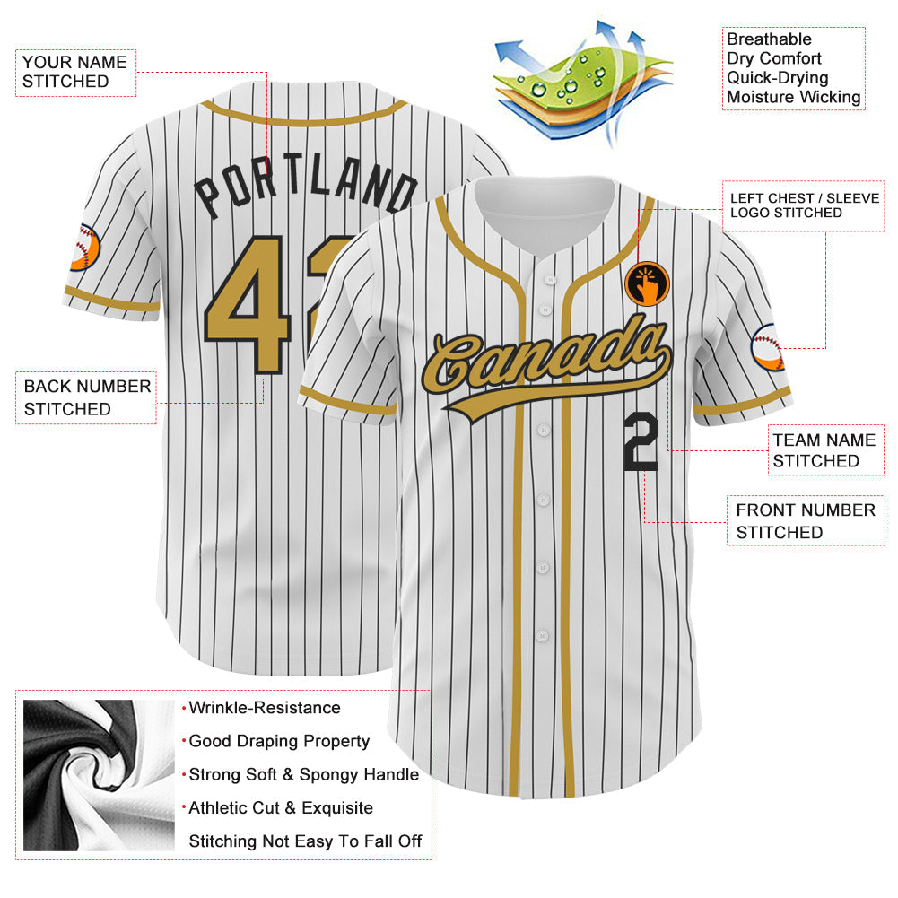 Custom White Black Pinstripe Old Gold Authentic Baseball Jersey - Sky-Custom