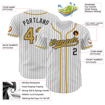 Custom White Black Pinstripe Old Gold Authentic Baseball Jersey - Sky-Custom