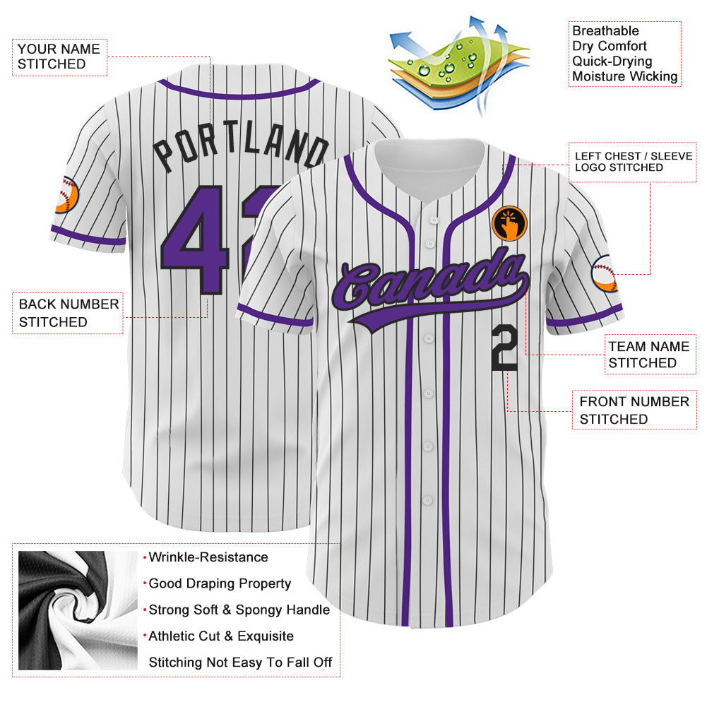 Custom White Black Pinstripe Purple Authentic Baseball Jersey - Sky-Custom