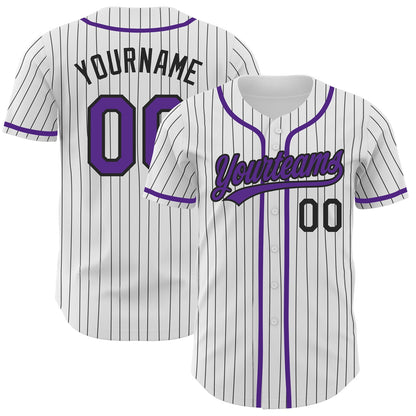 Custom White Black Pinstripe Purple Authentic Baseball Jersey - Sky-Custom