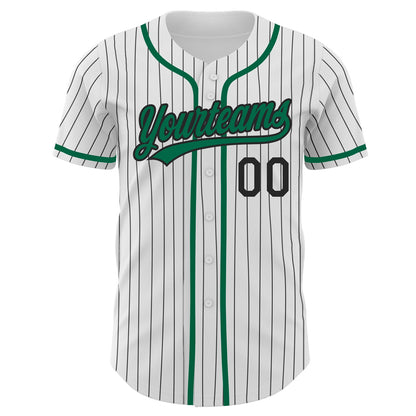 Custom White Black Pinstripe Kelly Green Authentic Baseball Jersey - Sky-Custom