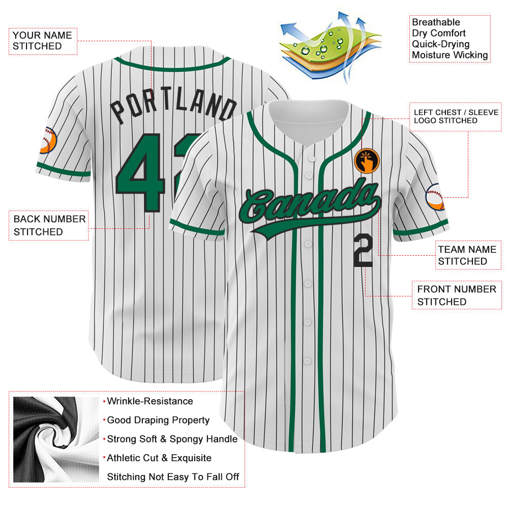 Custom White Black Pinstripe Kelly Green Authentic Baseball Jersey - Sky-Custom