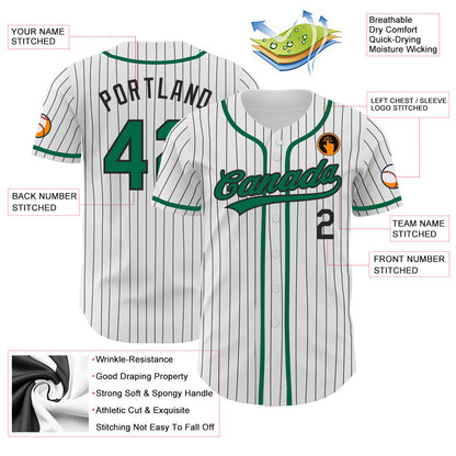 Custom White Black Pinstripe Kelly Green Authentic Baseball Jersey - Sky-Custom