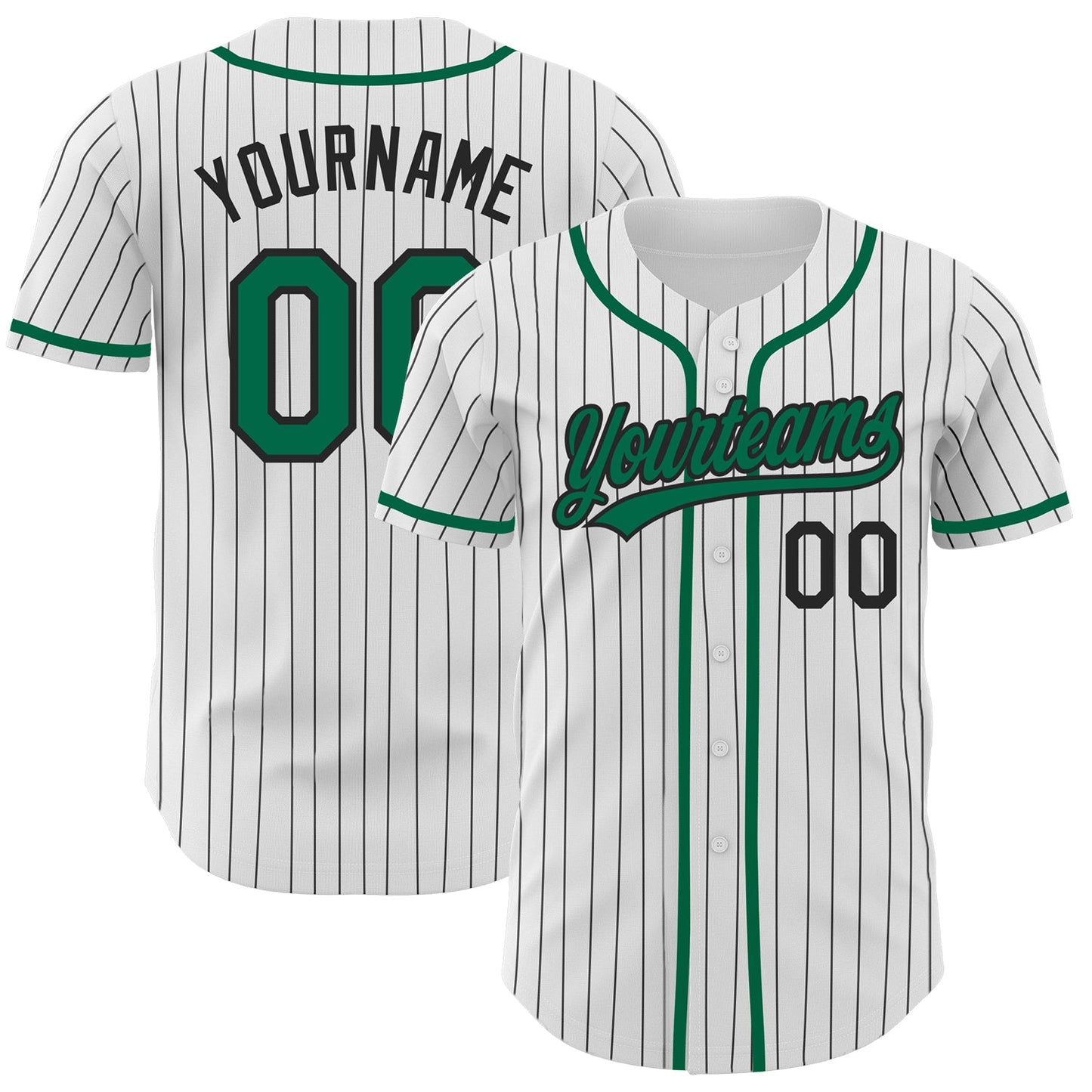 Custom White Black Pinstripe Kelly Green Authentic Baseball Jersey - Sky-Custom