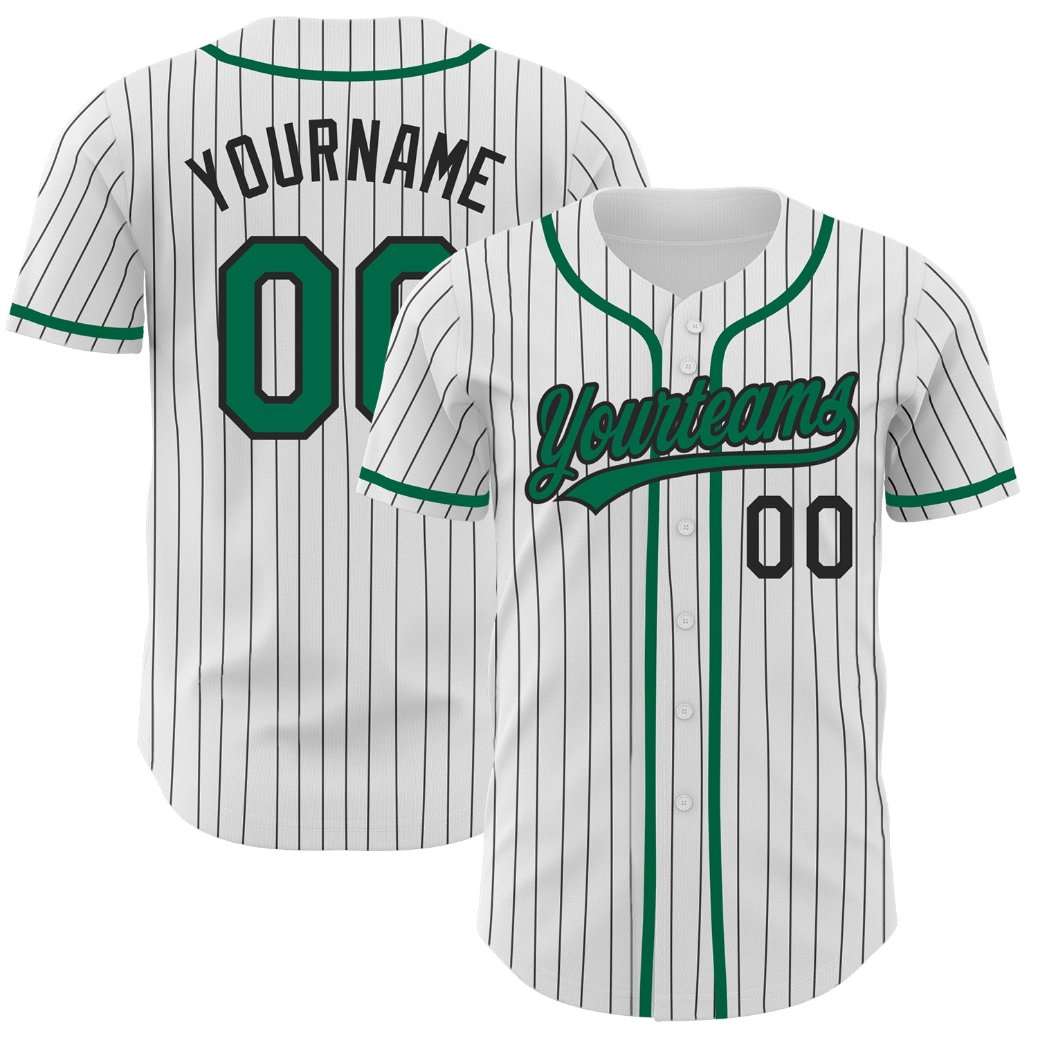 Custom White Black Pinstripe Kelly Green Authentic Baseball Jersey - Sky-Custom