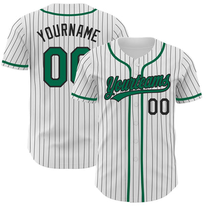 Custom White Black Pinstripe Kelly Green Authentic Baseball Jersey - Sky-Custom