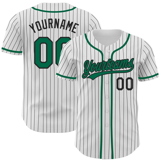 Custom White Black Pinstripe Kelly Green Authentic Baseball Jersey - Sky-Custom