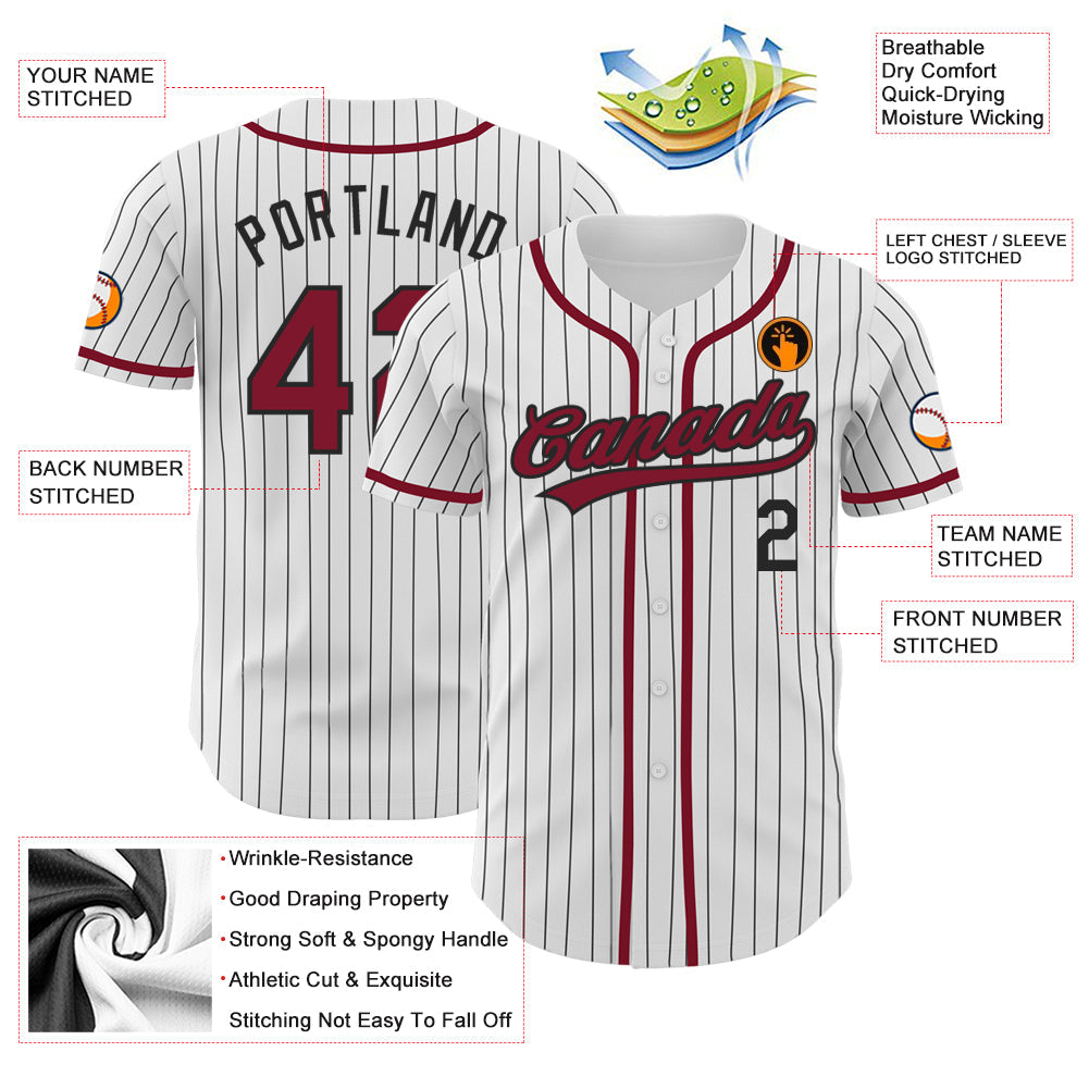 Custom White Black Pinstripe Crimson Authentic Baseball Jersey - Sky-Custom