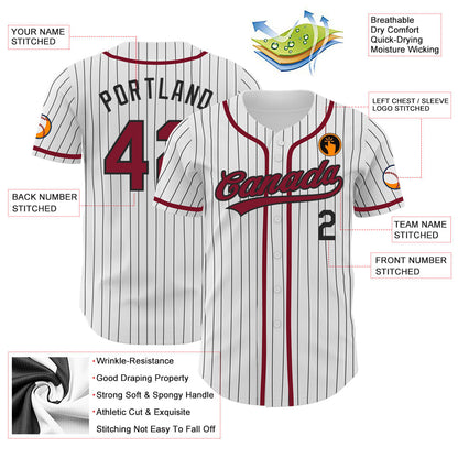 Custom White Black Pinstripe Crimson Authentic Baseball Jersey - Sky-Custom