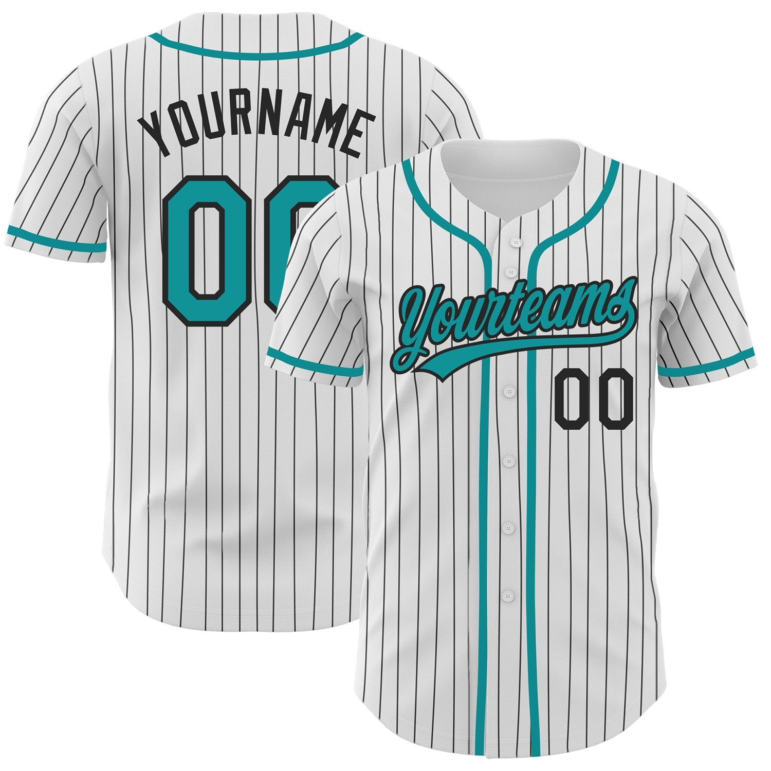 Custom White Black Pinstripe Teal Authentic Baseball Jersey - Sky-Custom