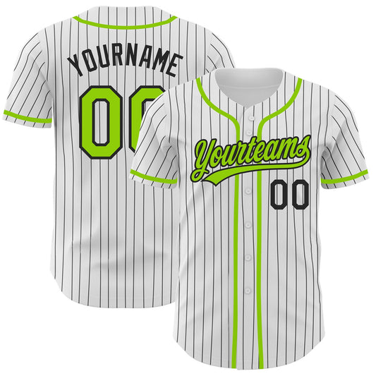 Custom White Black Pinstripe Neon Green Authentic Baseball Jersey - Sky-Custom