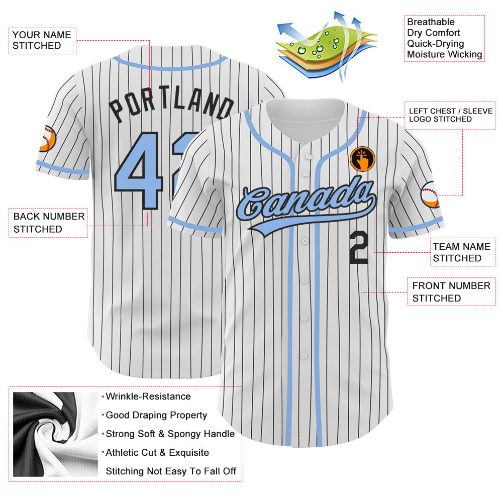 Custom White Black Pinstripe Light Blue Authentic Baseball Jersey - Sky-Custom