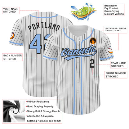 Custom White Black Pinstripe Light Blue Authentic Baseball Jersey - Sky-Custom