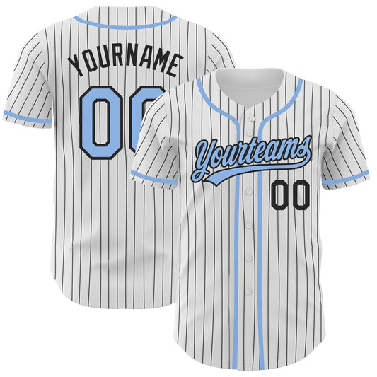 Custom White Black Pinstripe Light Blue Authentic Baseball Jersey - Sky-Custom