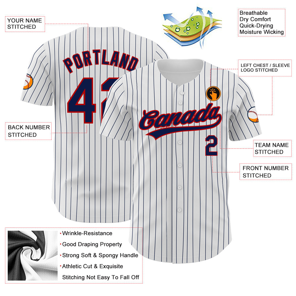 Custom White Navy Pinstripe Navy-Red Authentic Baseball Jersey - Sky-Custom