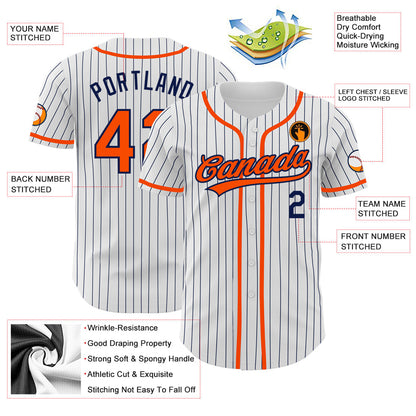 Custom White Navy Pinstripe Orange Authentic Baseball Jersey - Sky-Custom