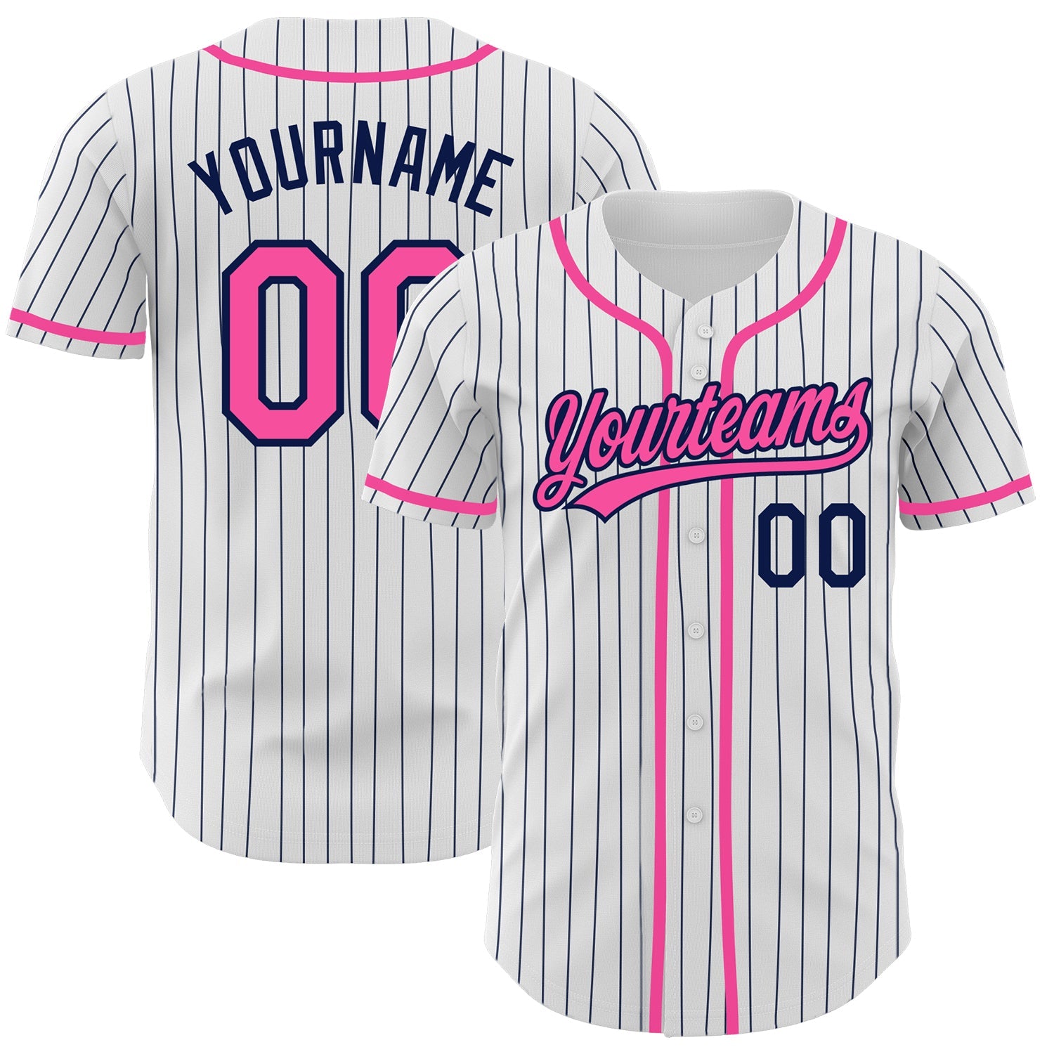Custom White Navy Pinstripe Pink Authentic Baseball Jersey - Sky-Custom