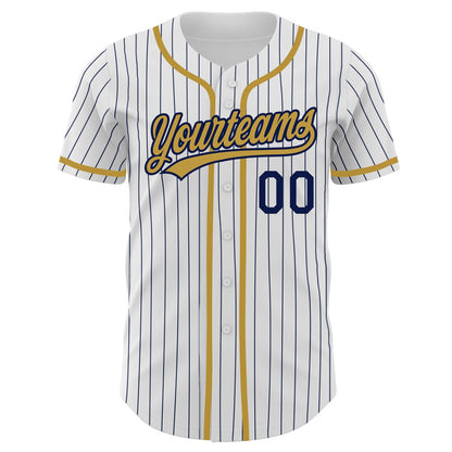 Custom White Navy Pinstripe Old Gold Authentic Baseball Jersey - Sky-Custom