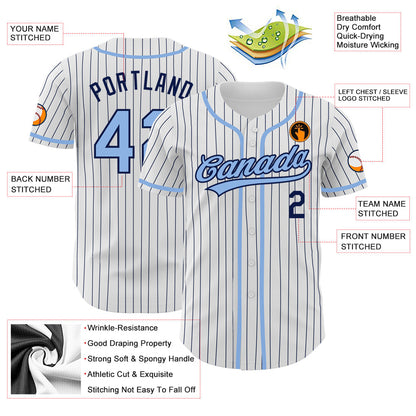 Custom White Navy Pinstripe Light Blue Authentic Baseball Jersey - Sky-Custom