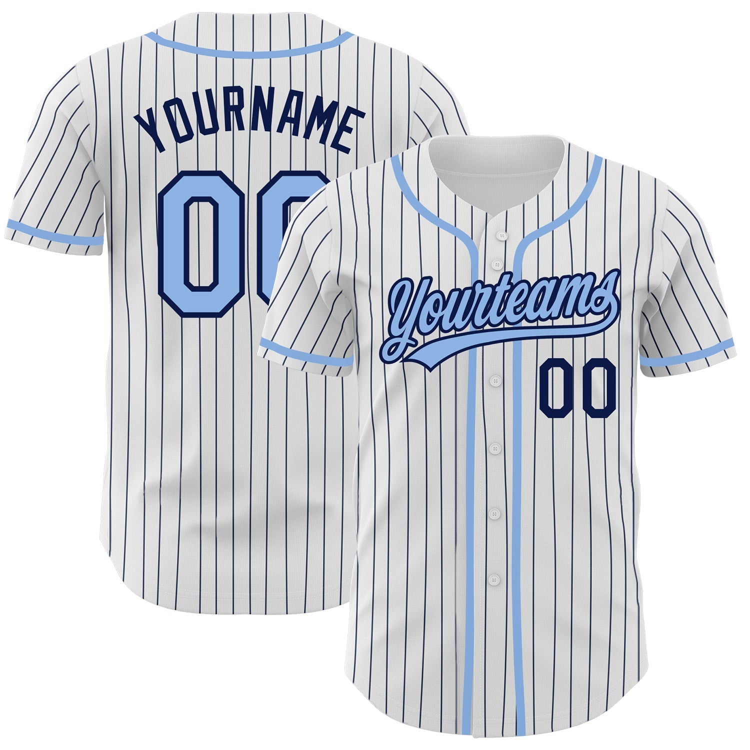 Custom White Navy Pinstripe Light Blue Authentic Baseball Jersey - Sky-Custom