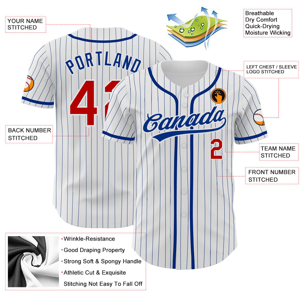 Custom White Royal Pinstripe Red Authentic Baseball Jersey - Sky-Custom