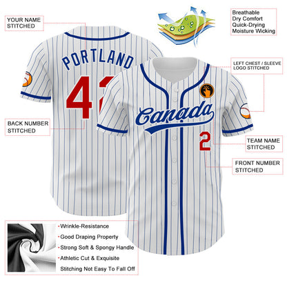 Custom White Royal Pinstripe Red Authentic Baseball Jersey - Sky-Custom
