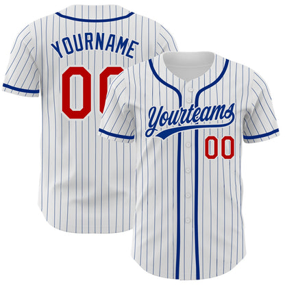 Custom White Royal Pinstripe Red Authentic Baseball Jersey - Sky-Custom