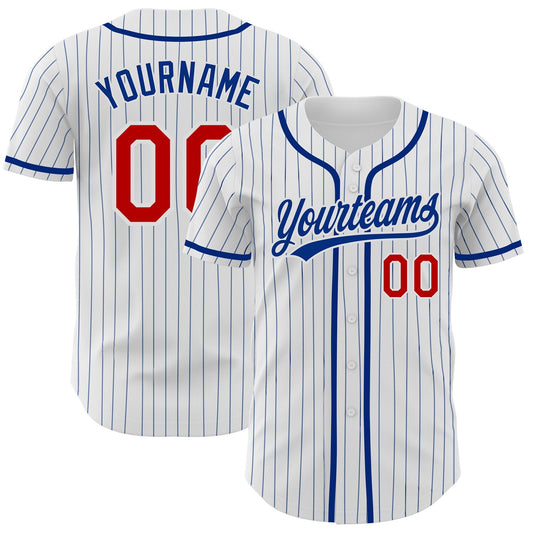 Custom White Royal Pinstripe Red Authentic Baseball Jersey - Sky-Custom