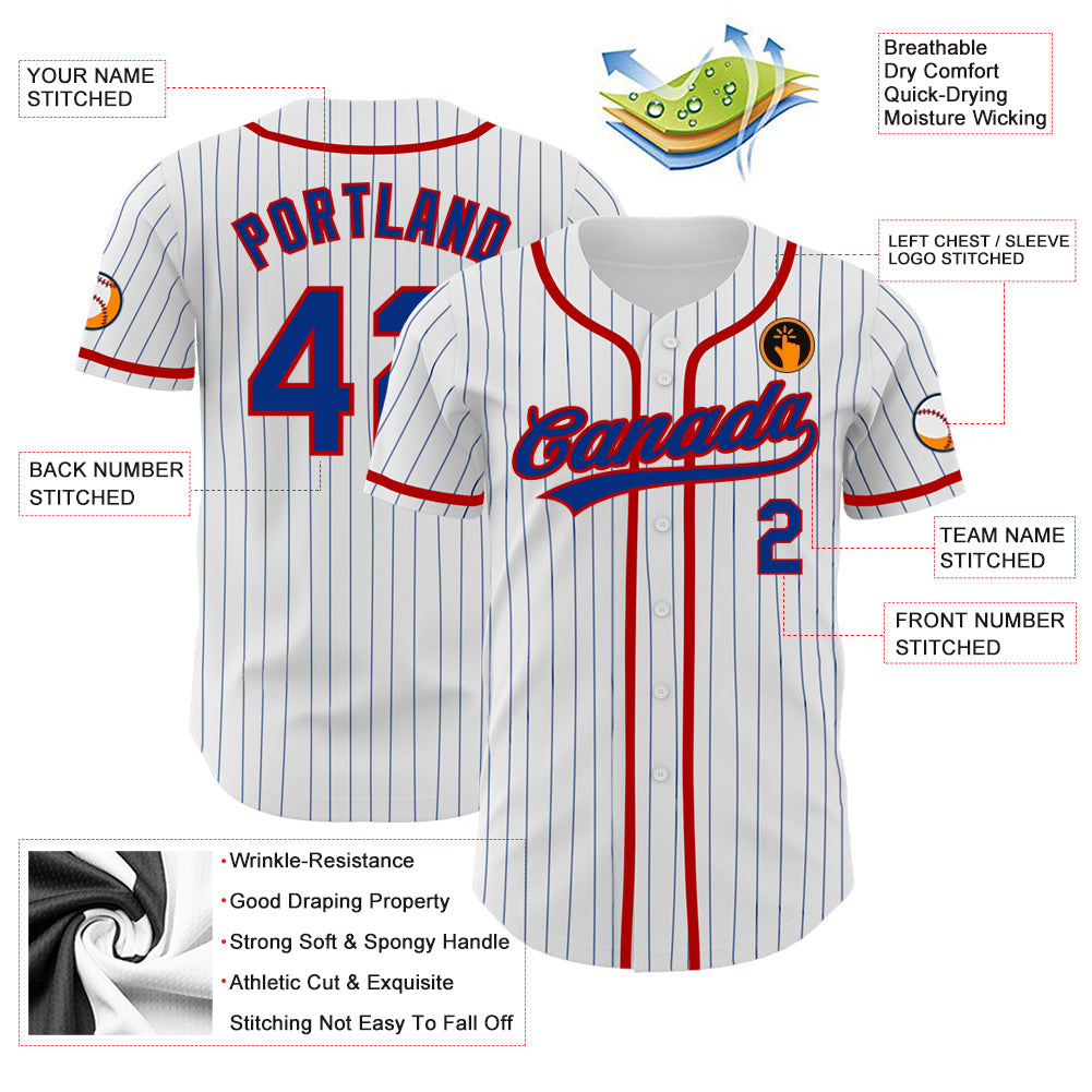 Custom White Royal Pinstripe Royal-Red Authentic Baseball Jersey - Sky-Custom