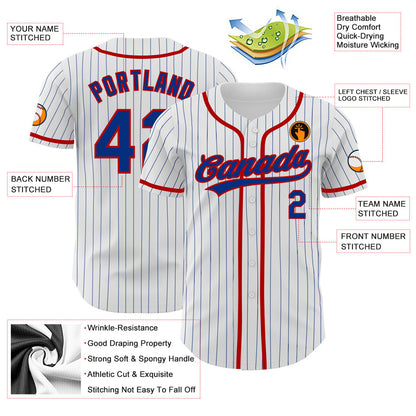 Custom White Royal Pinstripe Royal-Red Authentic Baseball Jersey - Sky-Custom