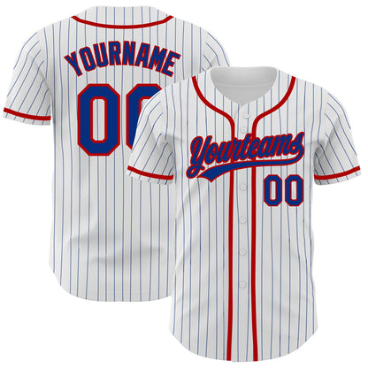 Custom White Royal Pinstripe Royal-Red Authentic Baseball Jersey - Sky-Custom