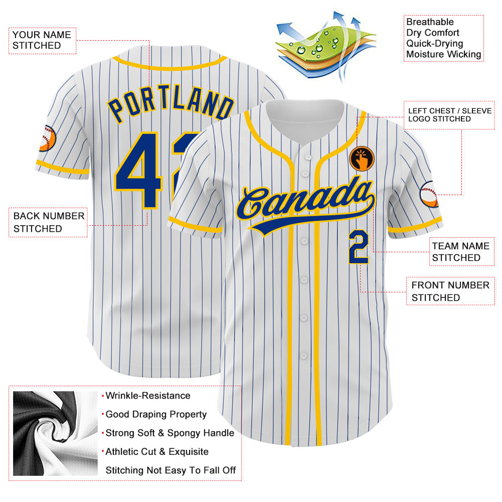 Custom White Royal Pinstripe Royal-Yellow Authentic Baseball Jersey - Sky-Custom