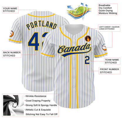Custom White Royal Pinstripe Royal-Yellow Authentic Baseball Jersey - Sky-Custom