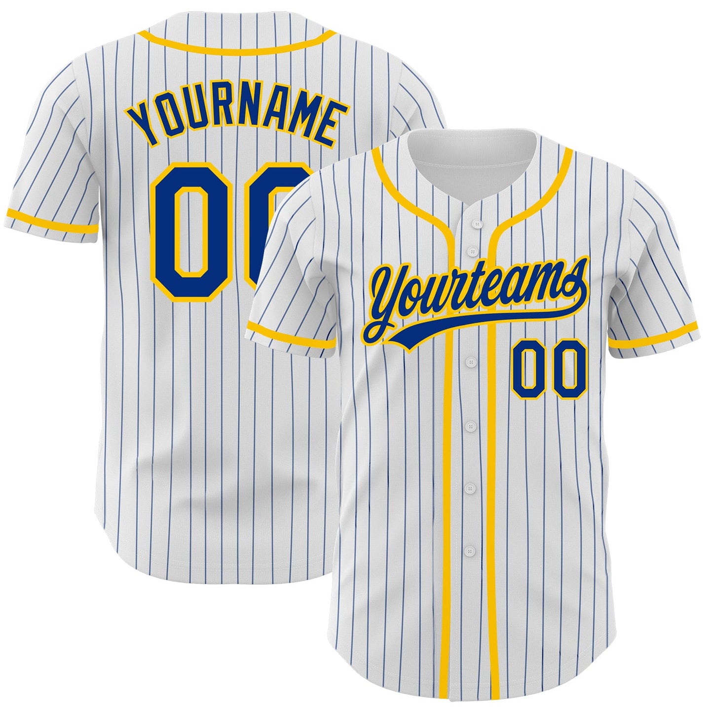 Custom White Royal Pinstripe Royal-Yellow Authentic Baseball Jersey - Sky-Custom