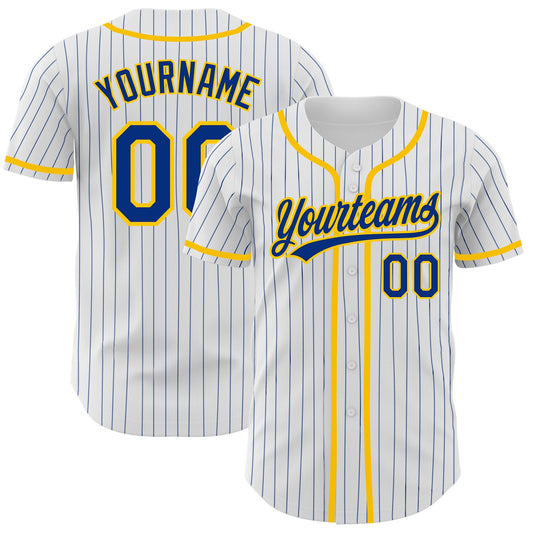 Custom White Royal Pinstripe Royal-Yellow Authentic Baseball Jersey - Sky-Custom