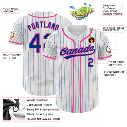 Custom White Royal Pinstripe Royal-Pink Authentic Baseball Jersey - Sky-Custom