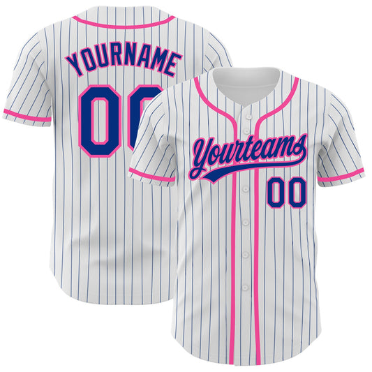 Custom White Royal Pinstripe Royal-Pink Authentic Baseball Jersey - Sky-Custom