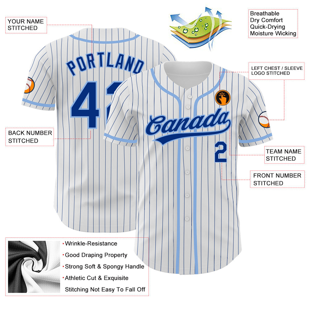 Custom White Royal Pinstripe Royal-Light Blue Authentic Baseball Jersey - Sky-Custom