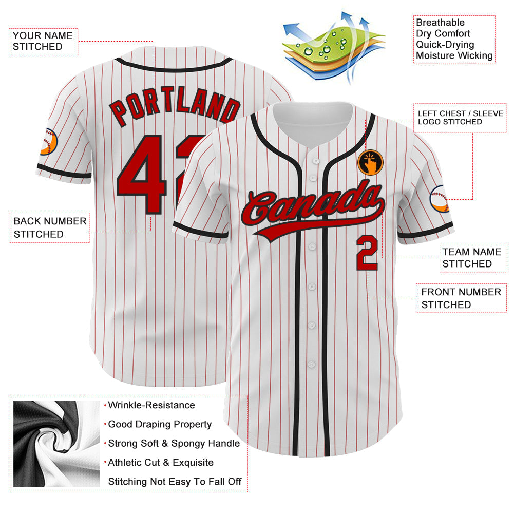 Custom White Red Pinstripe Red-Black Authentic Baseball Jersey - Sky-Custom
