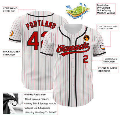 Custom White Red Pinstripe Red-Black Authentic Baseball Jersey - Sky-Custom