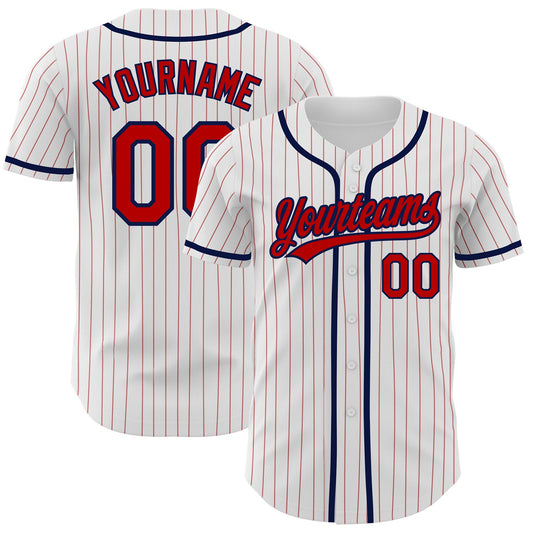 Custom White Red Pinstripe Red-Navy Authentic Baseball Jersey - Sky-Custom