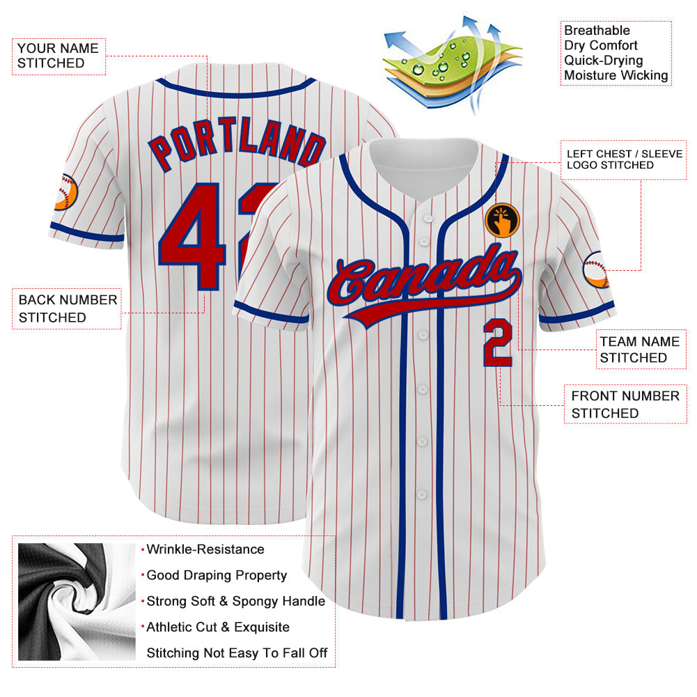 Custom White Red Pinstripe Red-Royal Authentic Baseball Jersey - Sky-Custom