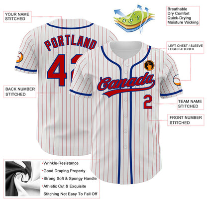 Custom White Red Pinstripe Red-Royal Authentic Baseball Jersey - Sky-Custom