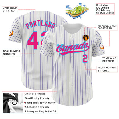 Custom White Purple Pinstripe Hot Pink-Sky Blue Authentic Baseball Jersey - Sky-Custom
