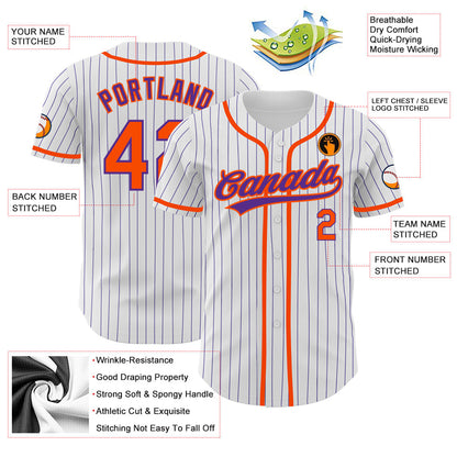 Custom White Purple Pinstripe Orange Authentic Baseball Jersey - Sky-Custom