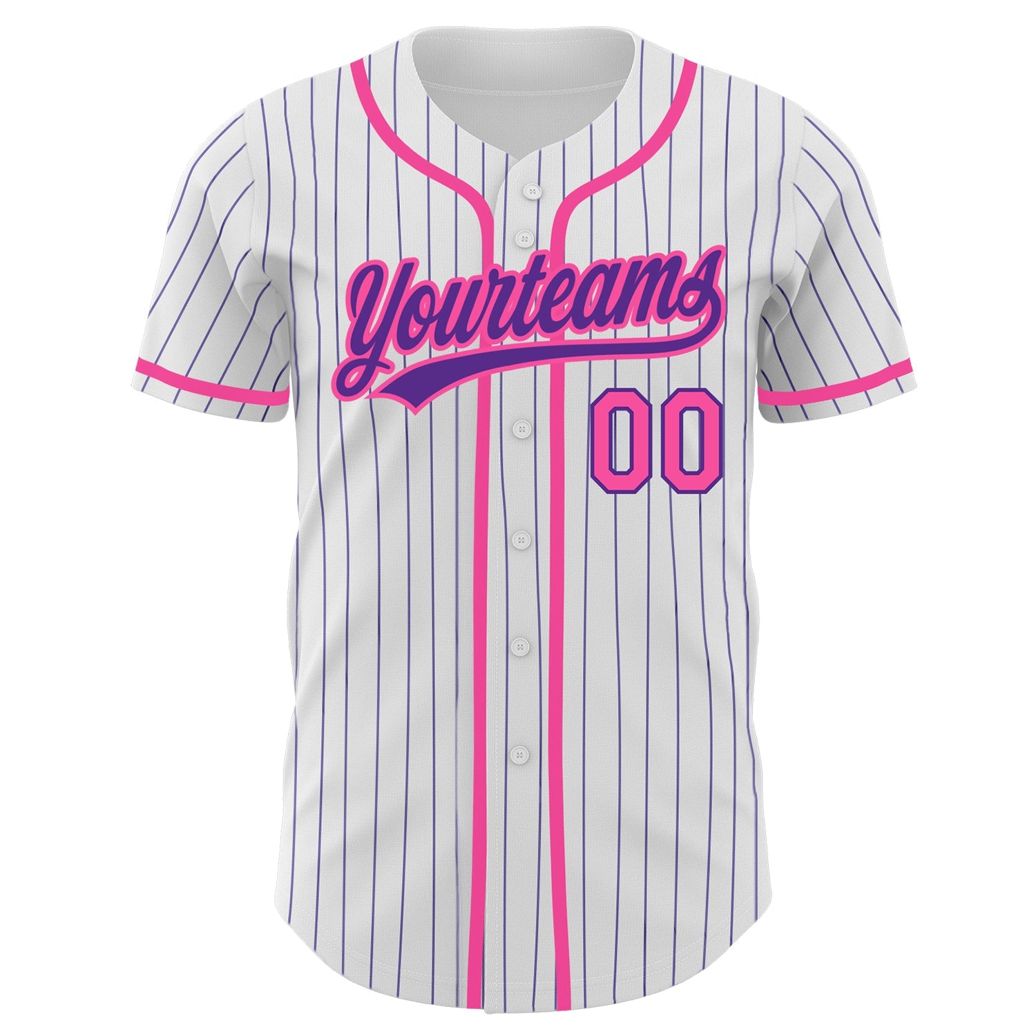 Custom White Purple Pinstripe Pink Authentic Baseball Jersey - Sky-Custom