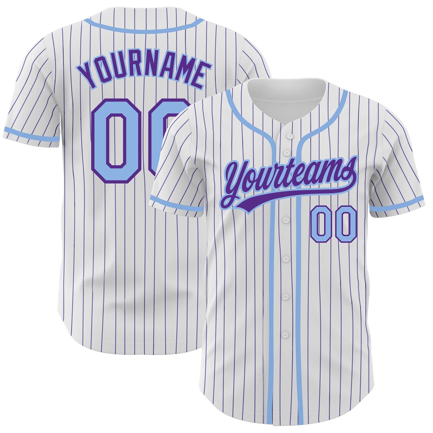 Custom White Purple Pinstripe Light Blue Authentic Baseball Jersey - Sky-Custom