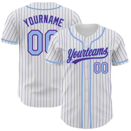 Custom White Purple Pinstripe Light Blue Authentic Baseball Jersey - Sky-Custom