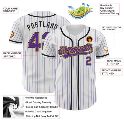 Custom White Purple Pinstripe Purple Old Gold-Black Authentic Baseball Jersey - Sky-Custom